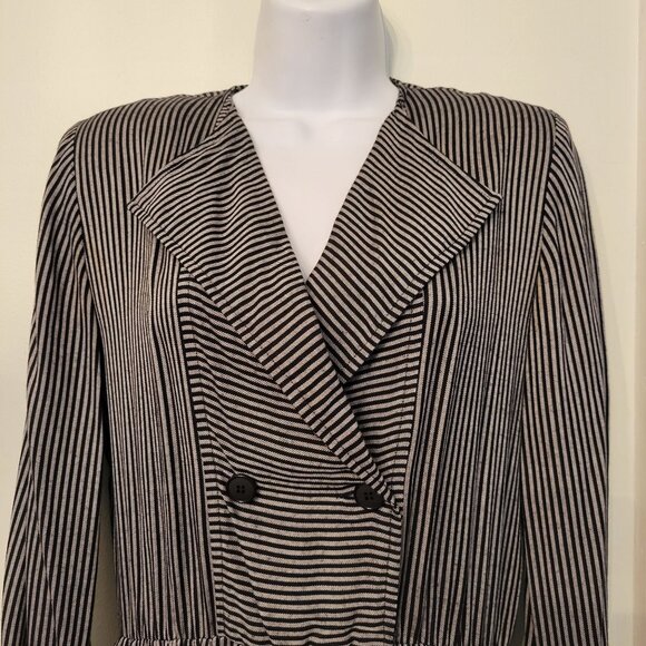 Albert Nipon Petites 4 Black White Striped Double Breasted Dress Rayon Vintage - Picture 2 of 8